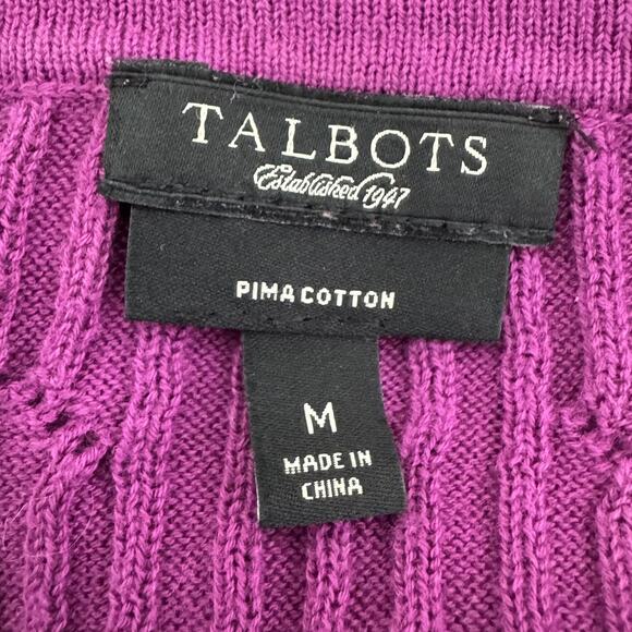 Talbots Sweater Womens Medium Purple Cable Knit V Neck 100% Pima Cotton Pullover - Picture 3 of 9